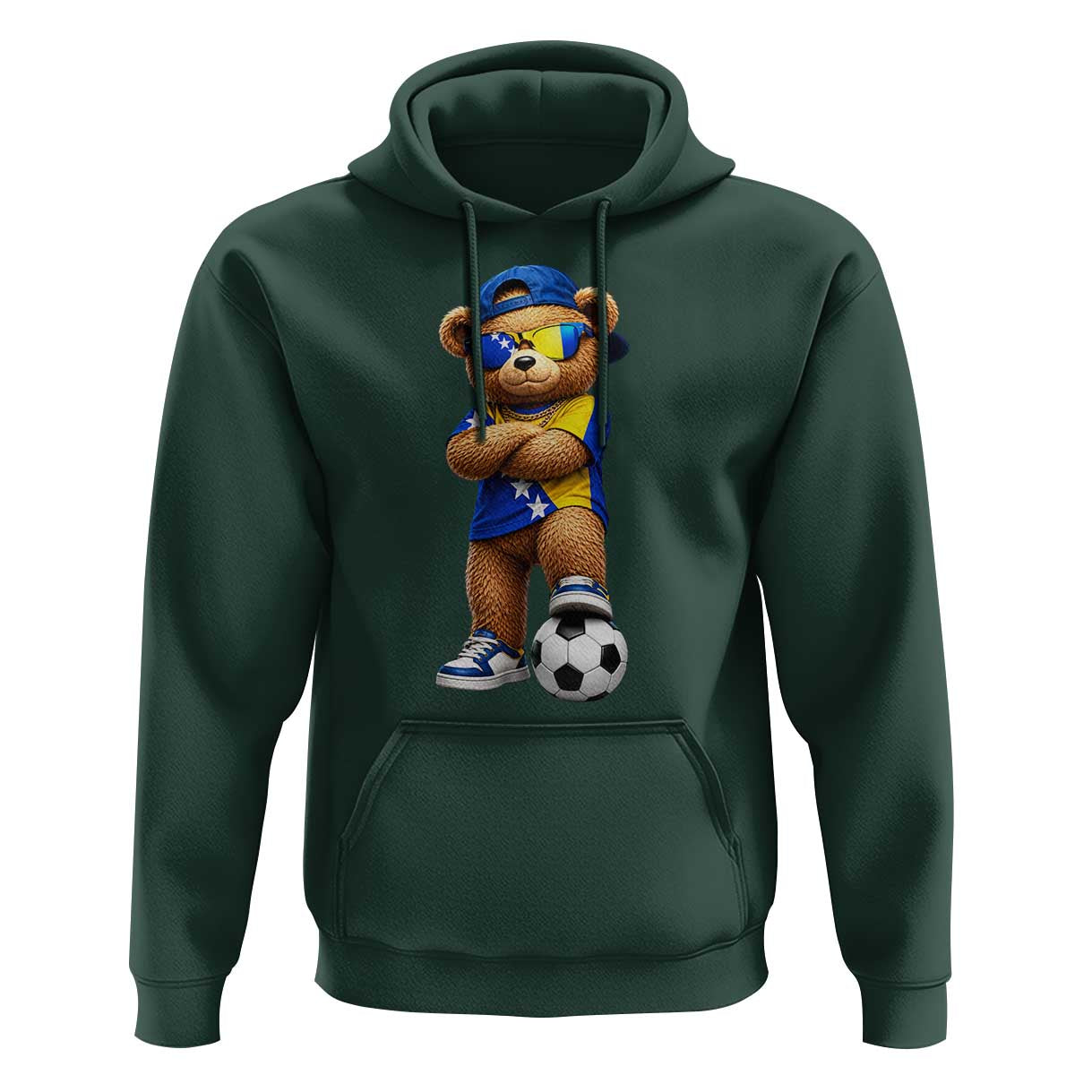 Cool Bosnia Herzegovina Flag Teddy Bear Soccer Fan Hoodie BIH Bosnian Heritage Football Lovers
