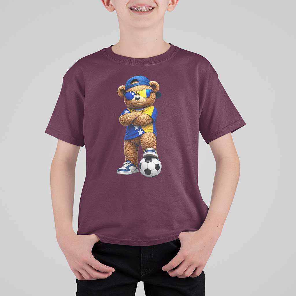 Cool Bosnia Herzegovina Flag Teddy Bear Soccer Fan T Shirt For Kid BIH Bosnian Heritage Football Lovers