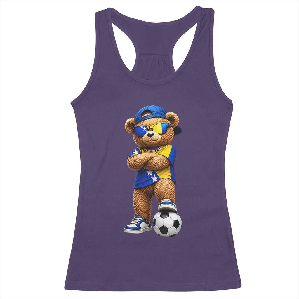 Cool Bosnia Herzegovina Flag Teddy Bear Soccer Fan Racerback Tank Top BIH Bosnian Heritage Football Lovers