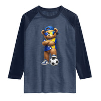 Cool Bosnia Herzegovina Flag Teddy Bear Soccer Fan Raglan Shirt BIH Bosnian Heritage Football Lovers