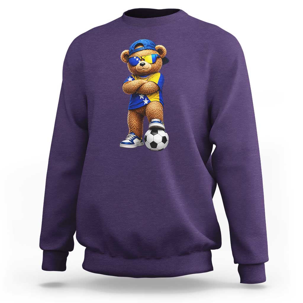 Cool Bosnia Herzegovina Flag Teddy Bear Soccer Fan Sweatshirt BIH Bosnian Heritage Football Lovers