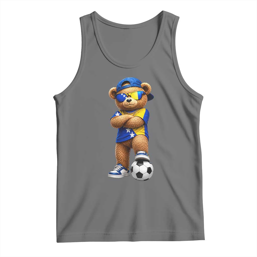 Cool Bosnia Herzegovina Flag Teddy Bear Soccer Fan Tank Top BIH Bosnian Heritage Football Lovers