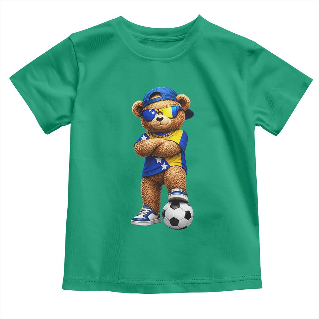 Cool Bosnia Herzegovina Flag Teddy Bear Soccer Fan Toddler T Shirt BIH Bosnian Heritage Football Lovers