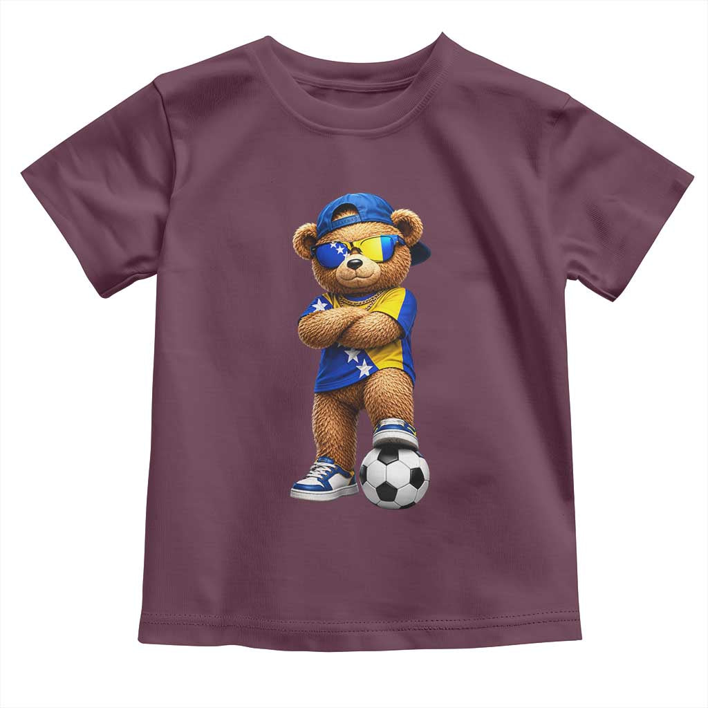 Cool Bosnia Herzegovina Flag Teddy Bear Soccer Fan Toddler T Shirt BIH Bosnian Heritage Football Lovers