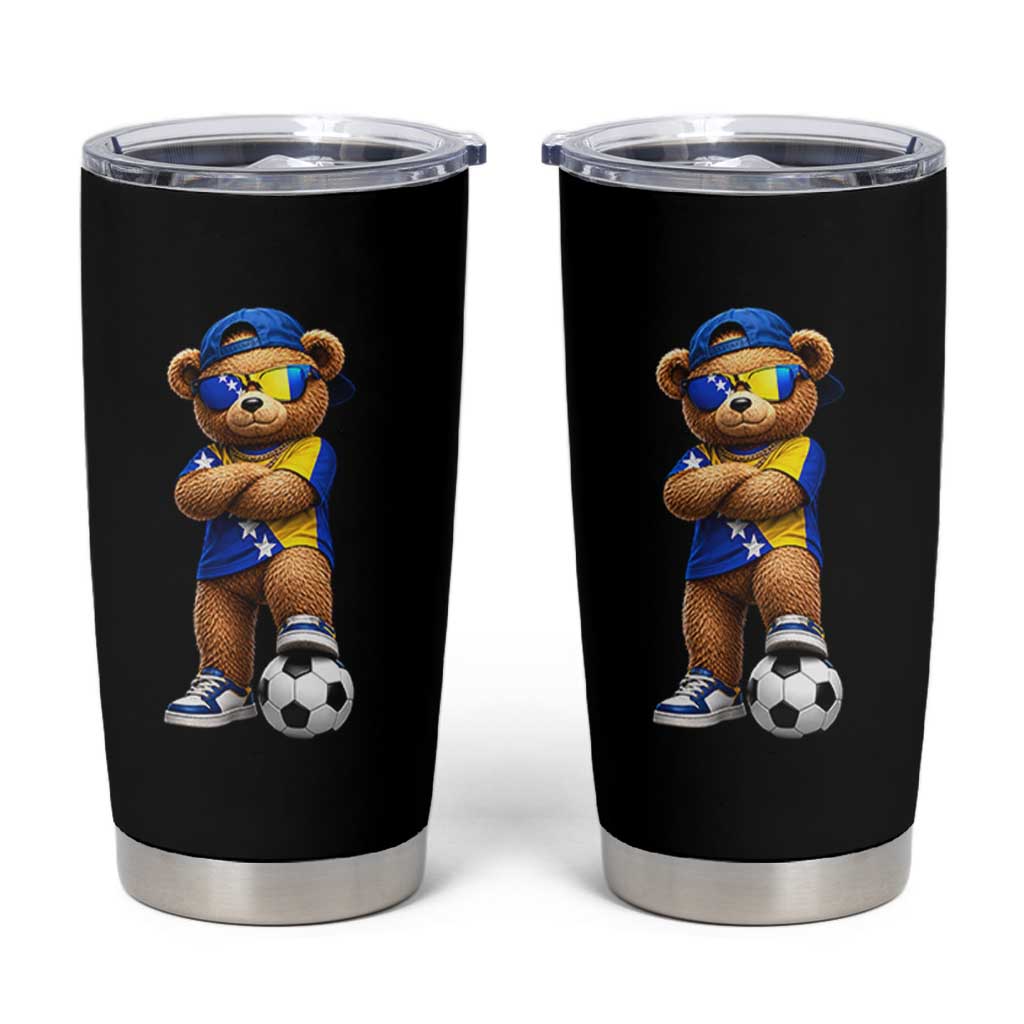 Cool Bosnia Herzegovina Flag Teddy Bear Soccer Fan Tumbler Cup BIH Bosnian Heritage Football Lovers