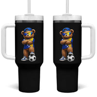 Cool Bosnia Herzegovina Flag Teddy Bear Soccer Fan Tumbler With Handle BIH Bosnian Heritage Football Lovers