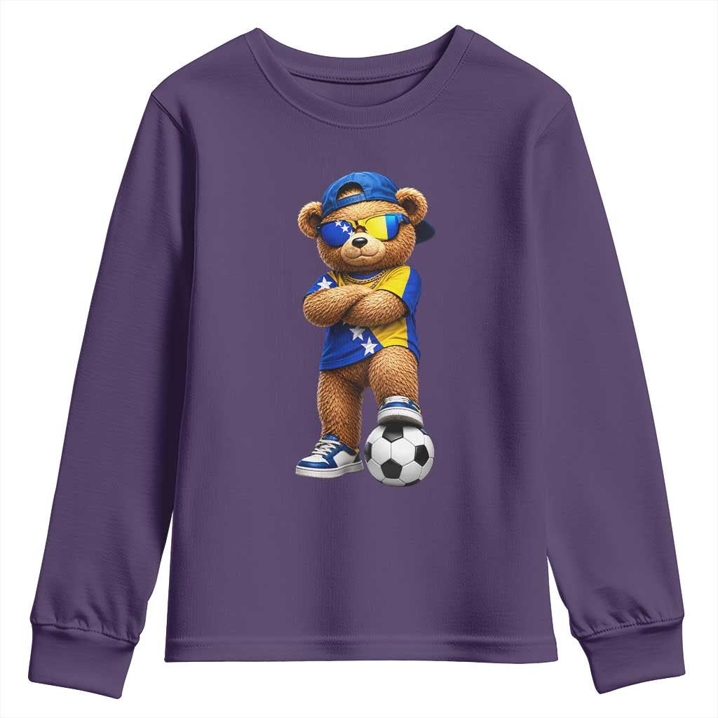 Cool Bosnia Herzegovina Flag Teddy Bear Soccer Fan Youth Sweatshirt BIH Bosnian Heritage Football Lovers