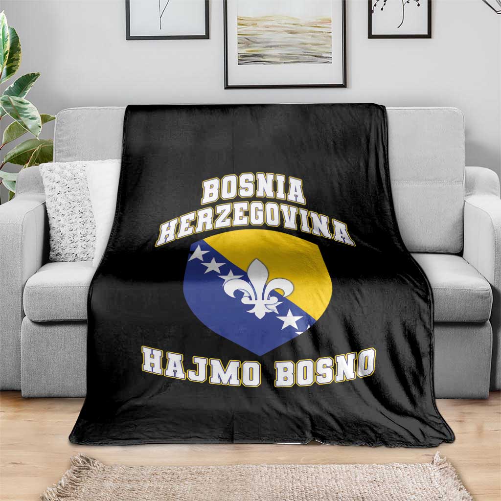 Hajmo Bosno Lets Go Bosnia Herzegovina Flag Throw Blanket Golden Lily Soccer Football Fan Athletic Graphic