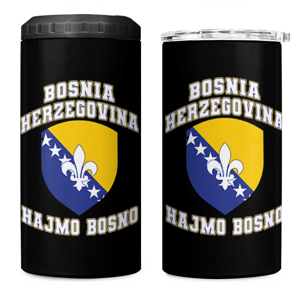 Hajmo Bosno Lets Go Bosnia Herzegovina Flag 4 in 1 Can Cooler Tumbler Golden Lily Soccer Football Fan Athletic Graphic