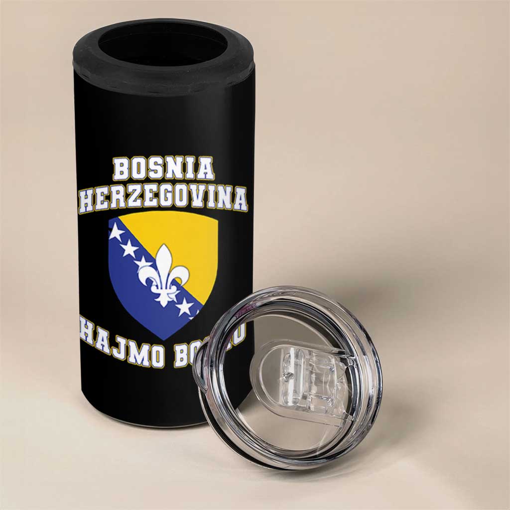Hajmo Bosno Lets Go Bosnia Herzegovina Flag 4 in 1 Can Cooler Tumbler Golden Lily Soccer Football Fan Athletic Graphic