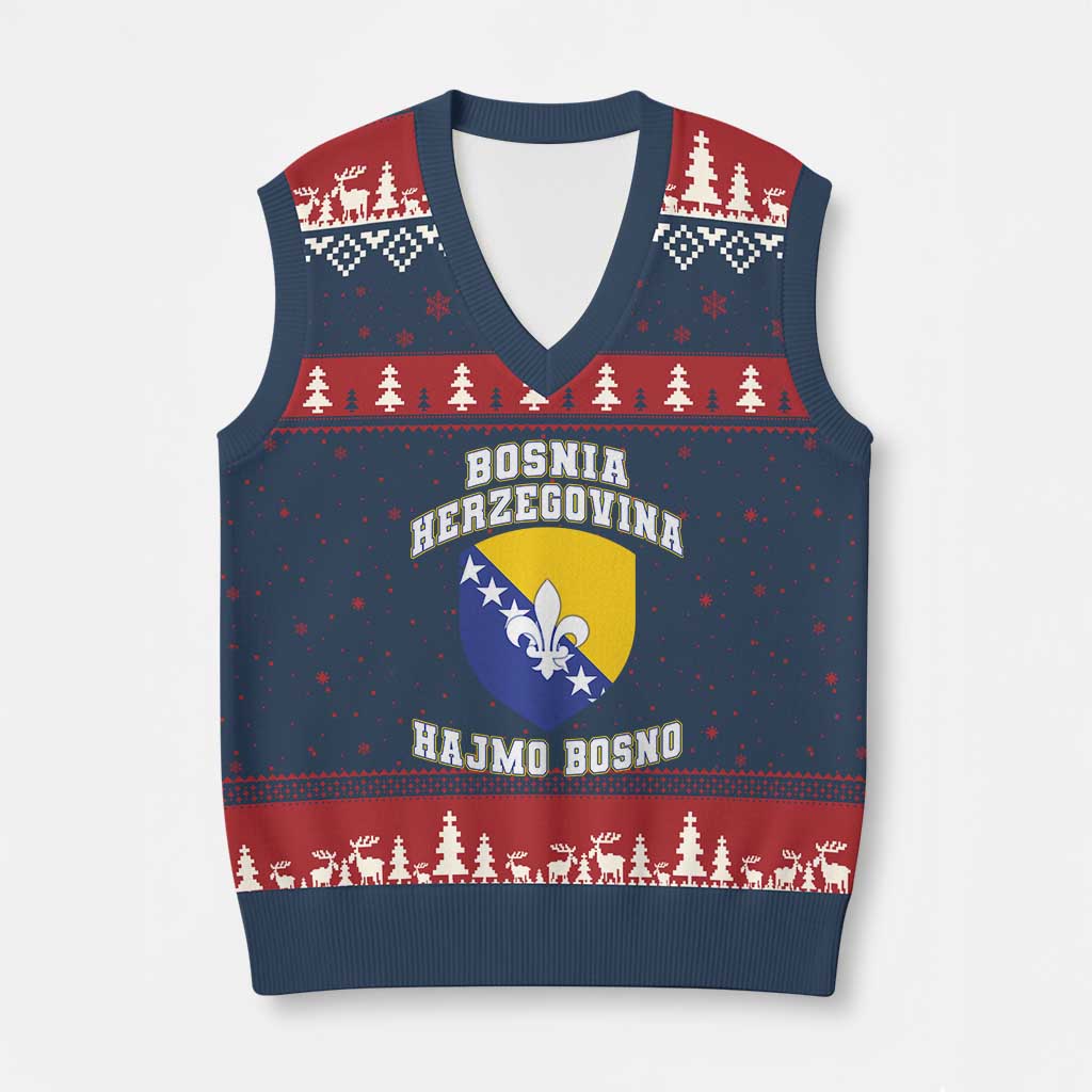 Hajmo Bosno Lets Go Bosnia Herzegovina Flag V-Neck Knit Sweater Vest Golden Lily Soccer Football Fan Athletic Graphic