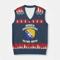 Hajmo Bosno Lets Go Bosnia Herzegovina Flag V-Neck Knit Sweater Vest Golden Lily Soccer Football Fan Athletic Graphic