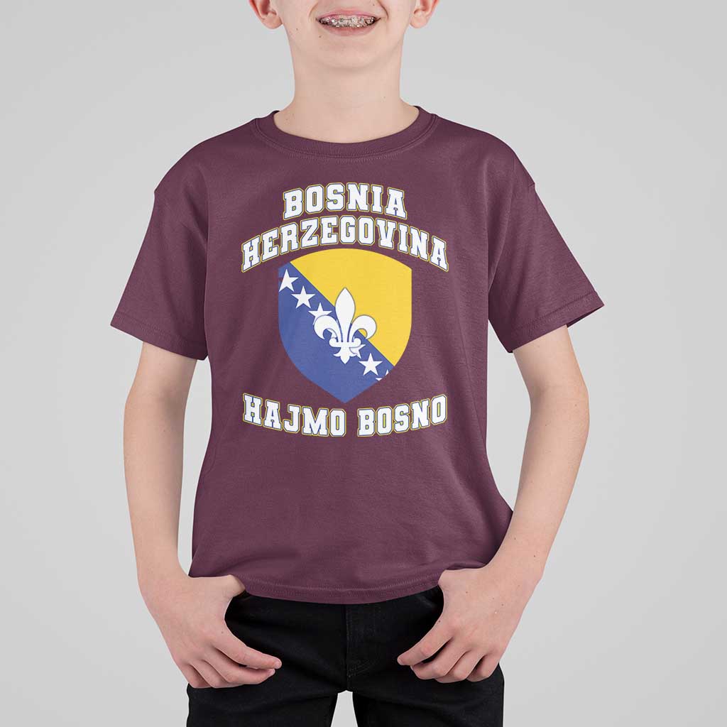 Hajmo Bosno Lets Go Bosnia Herzegovina Flag T Shirt For Kid Golden Lily Soccer Football Fan Athletic Graphic