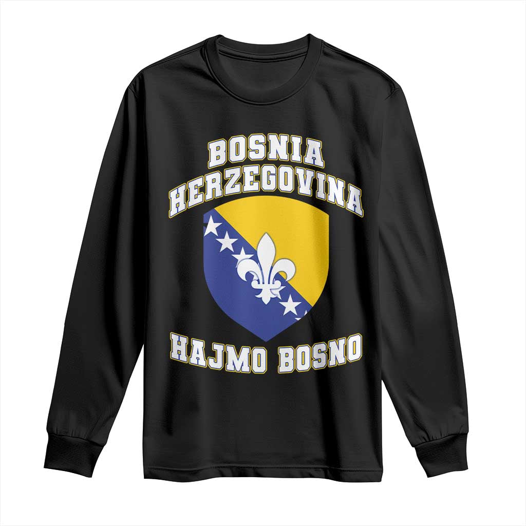 Hajmo Bosno Lets Go Bosnia Herzegovina Flag Long Sleeve Shirt Golden Lily Soccer Football Fan Athletic Graphic