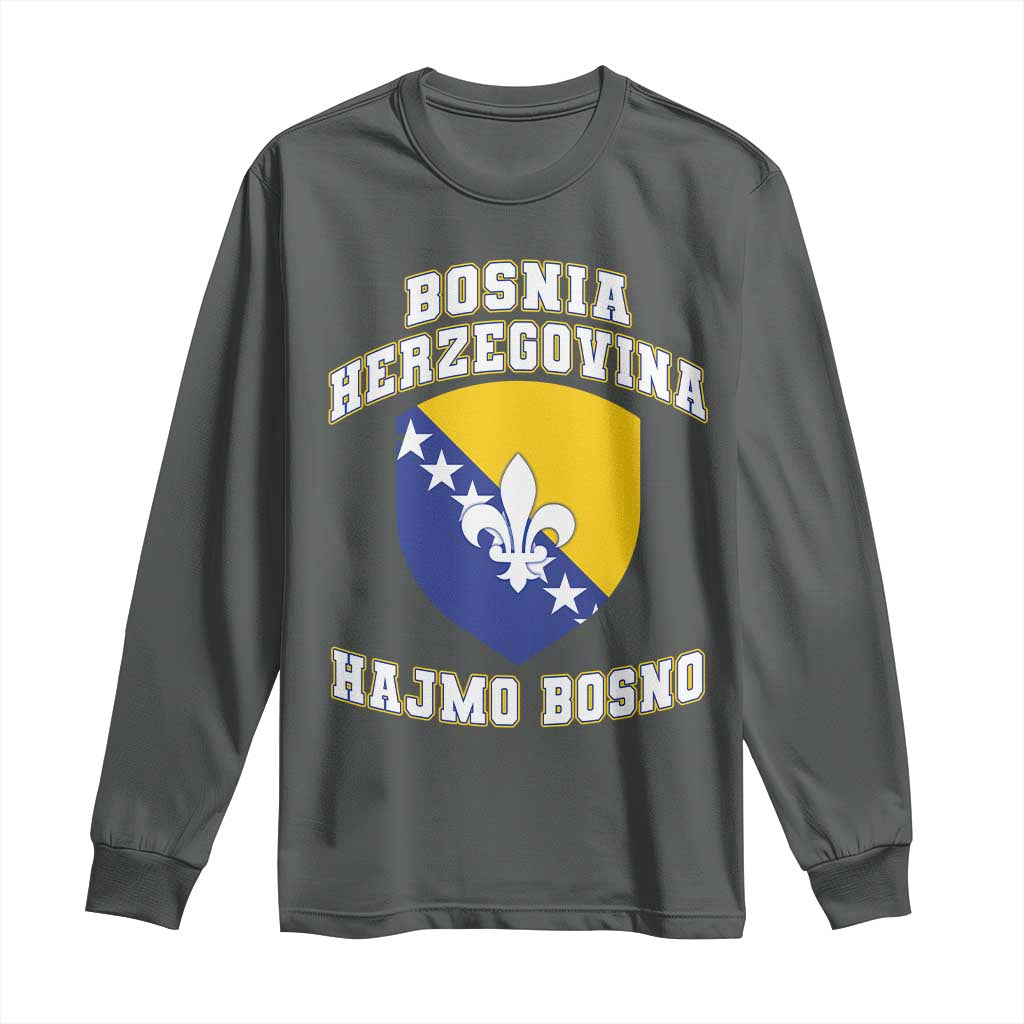 Hajmo Bosno Lets Go Bosnia Herzegovina Flag Long Sleeve Shirt Golden Lily Soccer Football Fan Athletic Graphic