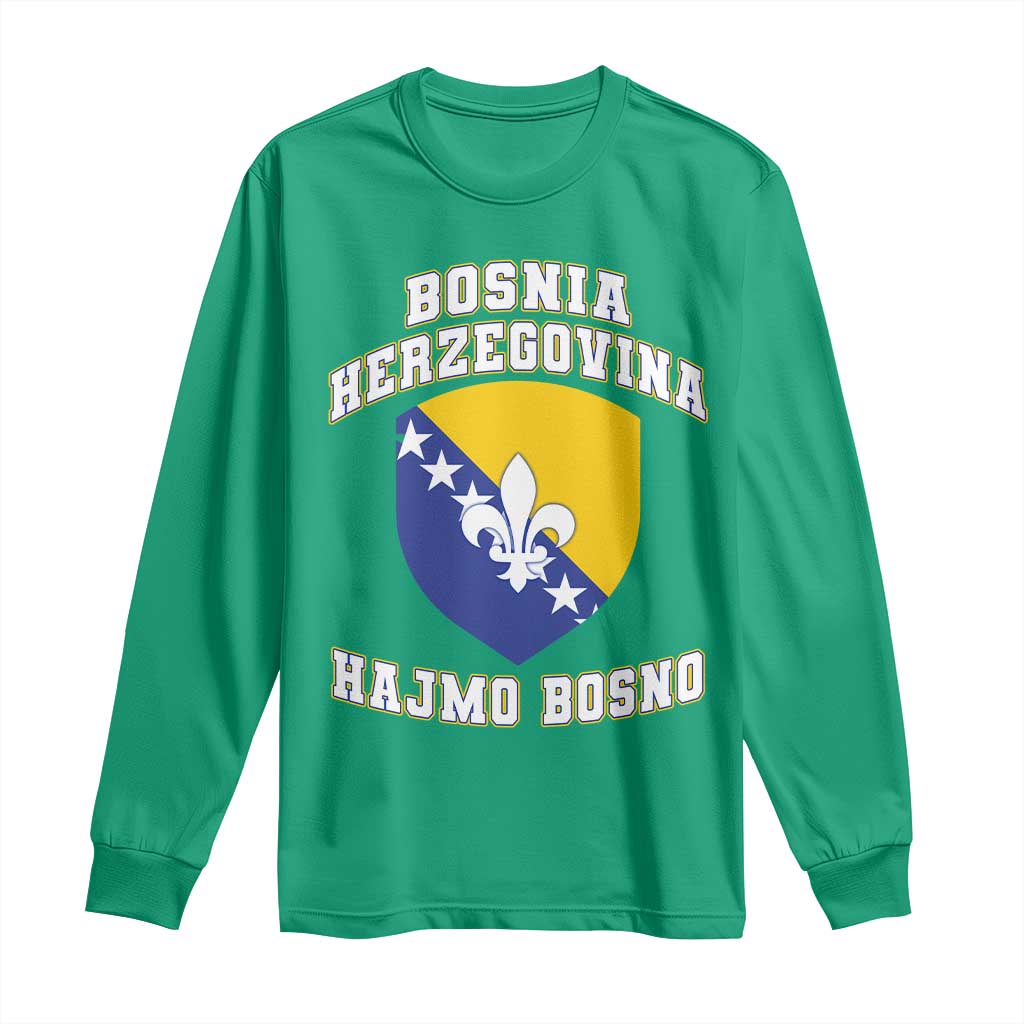 Hajmo Bosno Lets Go Bosnia Herzegovina Flag Long Sleeve Shirt Golden Lily Soccer Football Fan Athletic Graphic