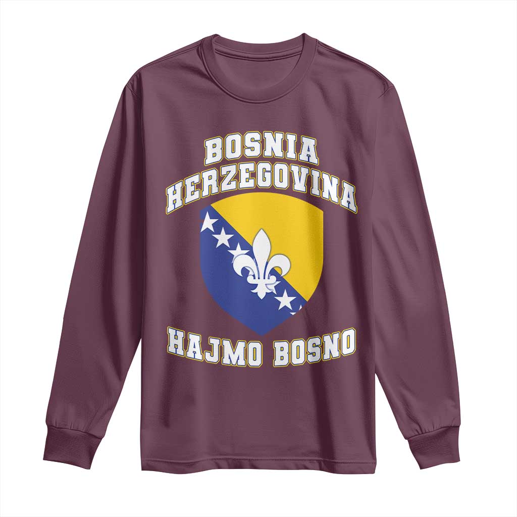 Hajmo Bosno Lets Go Bosnia Herzegovina Flag Long Sleeve Shirt Golden Lily Soccer Football Fan Athletic Graphic