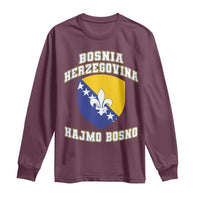 Hajmo Bosno Lets Go Bosnia Herzegovina Flag Long Sleeve Shirt Golden Lily Soccer Football Fan Athletic Graphic