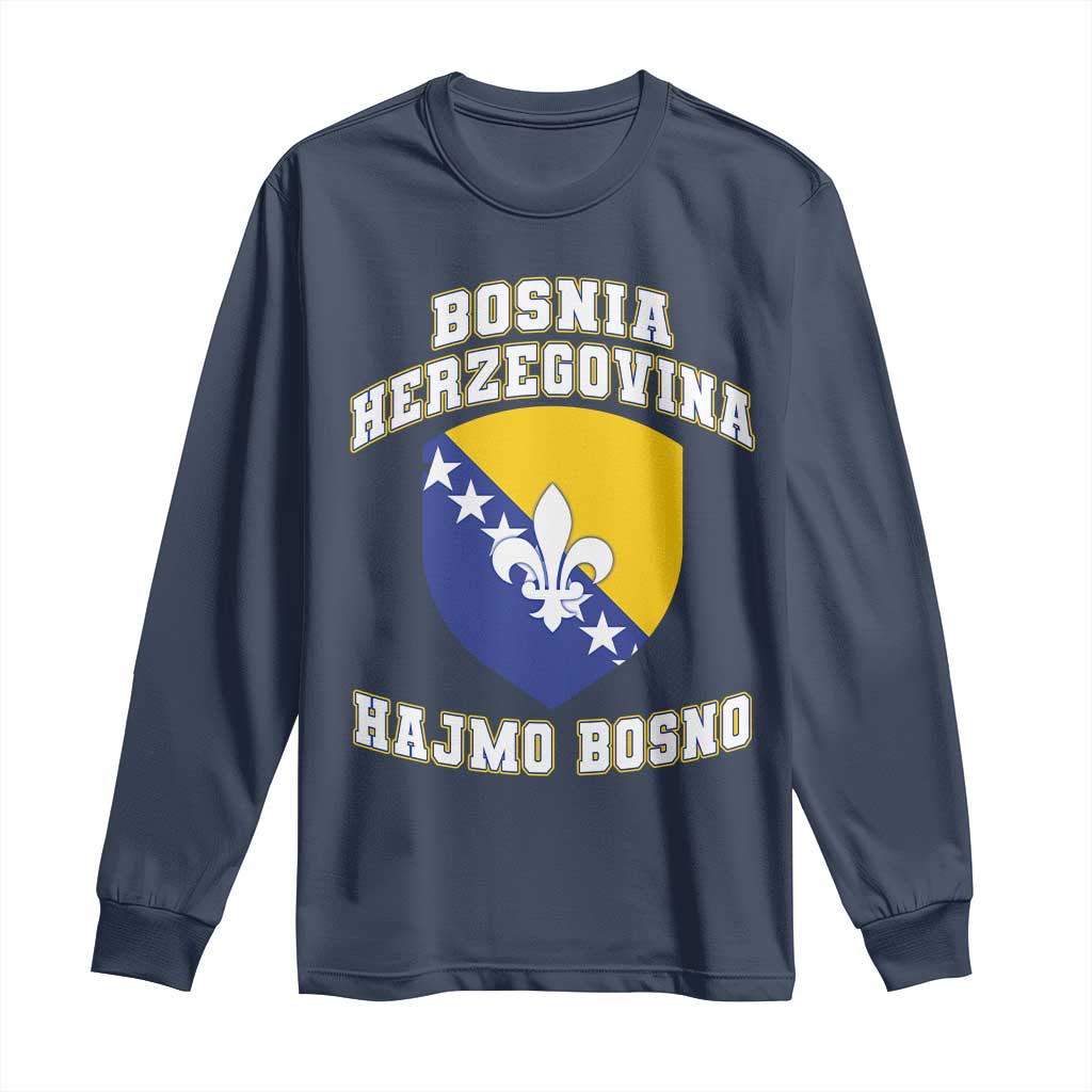 Hajmo Bosno Lets Go Bosnia Herzegovina Flag Long Sleeve Shirt Golden Lily Soccer Football Fan Athletic Graphic