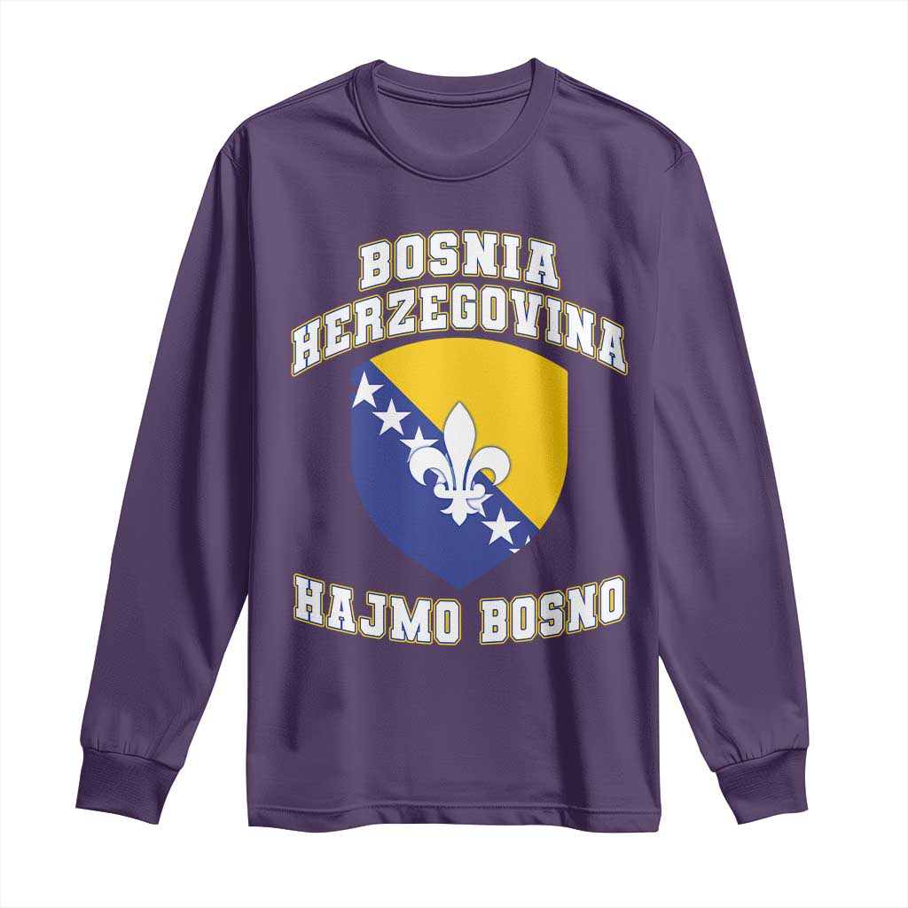 Hajmo Bosno Lets Go Bosnia Herzegovina Flag Long Sleeve Shirt Golden Lily Soccer Football Fan Athletic Graphic