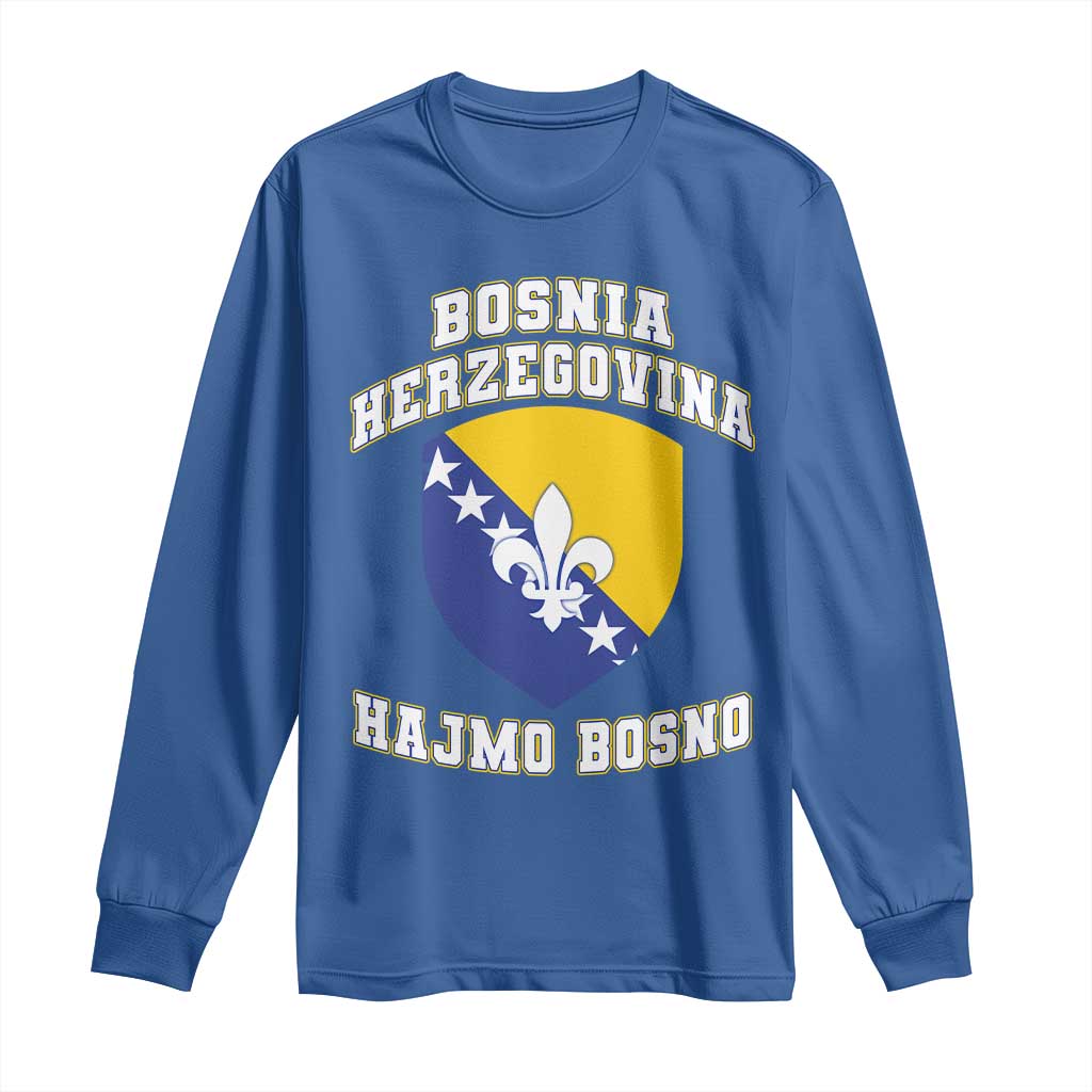 Hajmo Bosno Lets Go Bosnia Herzegovina Flag Long Sleeve Shirt Golden Lily Soccer Football Fan Athletic Graphic