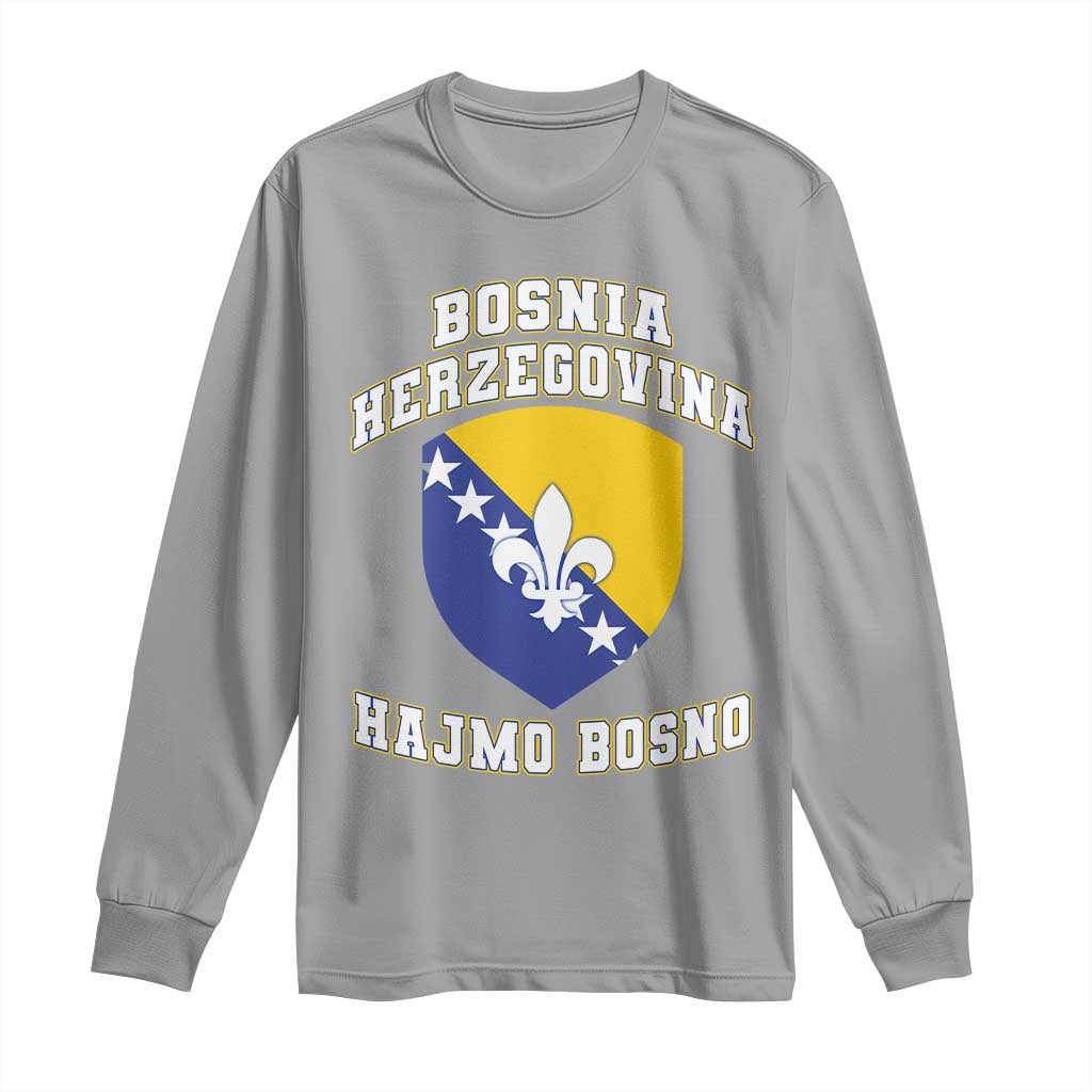Hajmo Bosno Lets Go Bosnia Herzegovina Flag Long Sleeve Shirt Golden Lily Soccer Football Fan Athletic Graphic