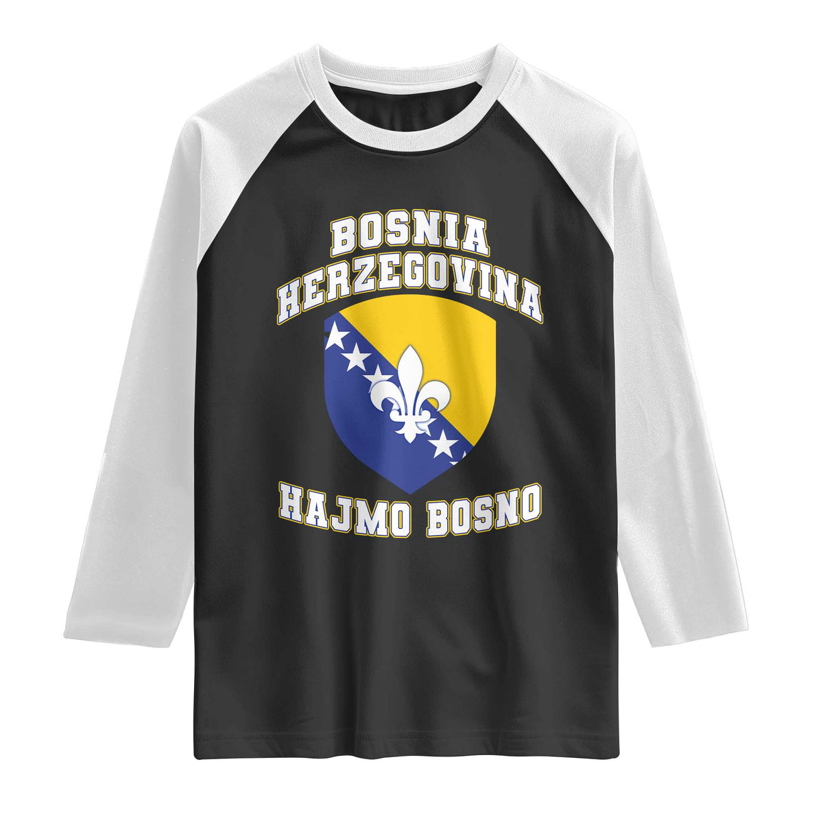 Hajmo Bosno Lets Go Bosnia Herzegovina Flag Raglan Shirt Golden Lily Soccer Football Fan Athletic Graphic