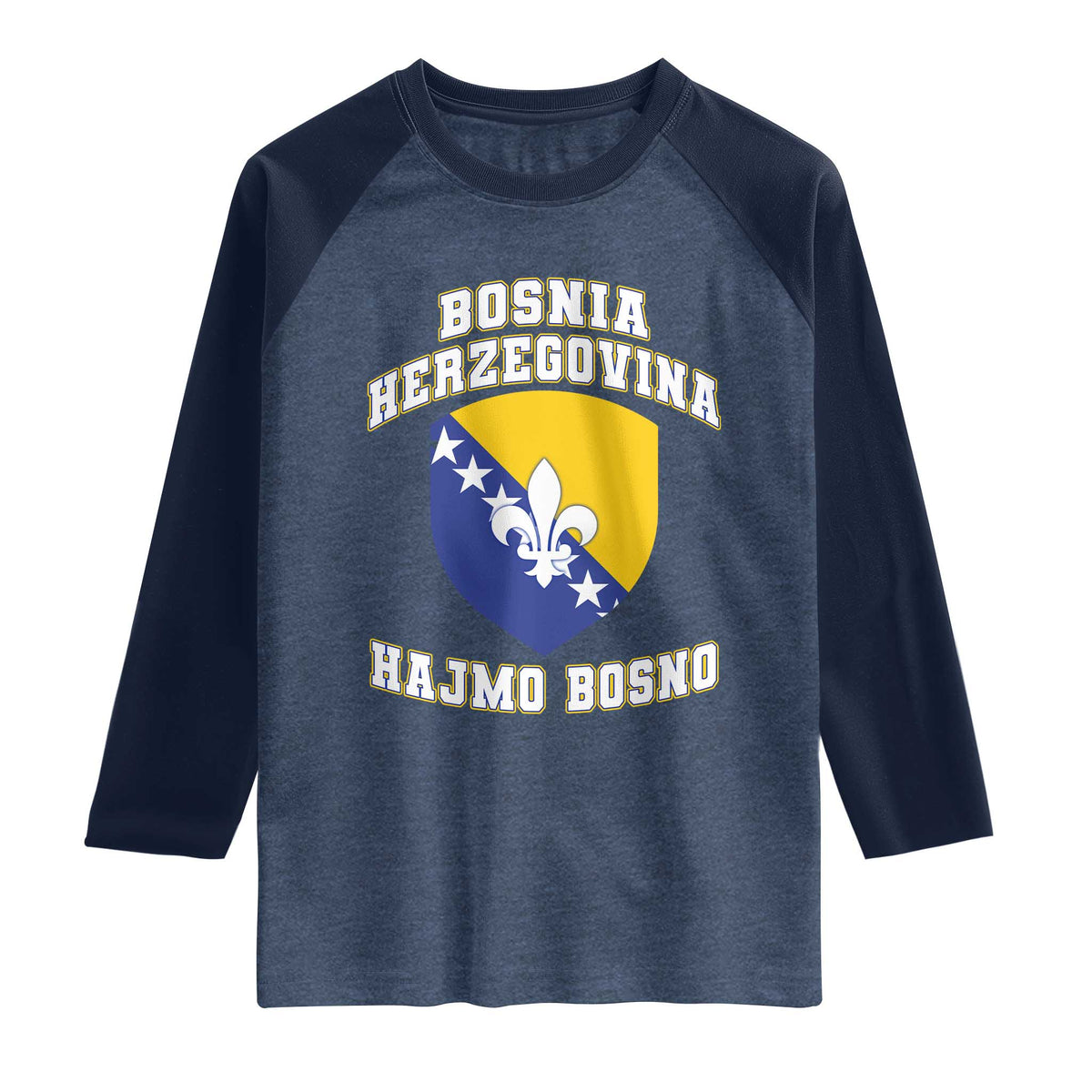 Hajmo Bosno Lets Go Bosnia Herzegovina Flag Raglan Shirt Golden Lily Soccer Football Fan Athletic Graphic