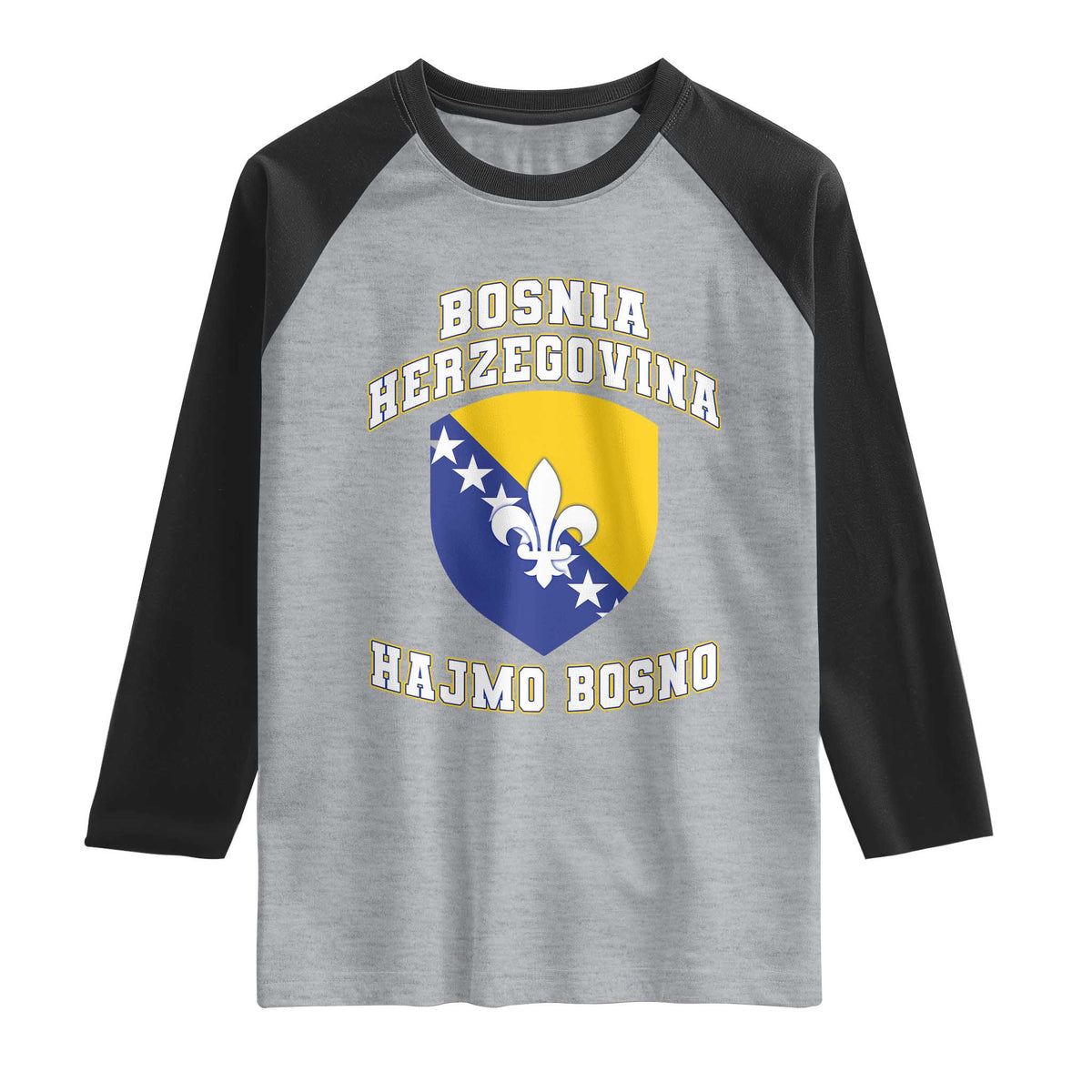 Hajmo Bosno Lets Go Bosnia Herzegovina Flag Raglan Shirt Golden Lily Soccer Football Fan Athletic Graphic