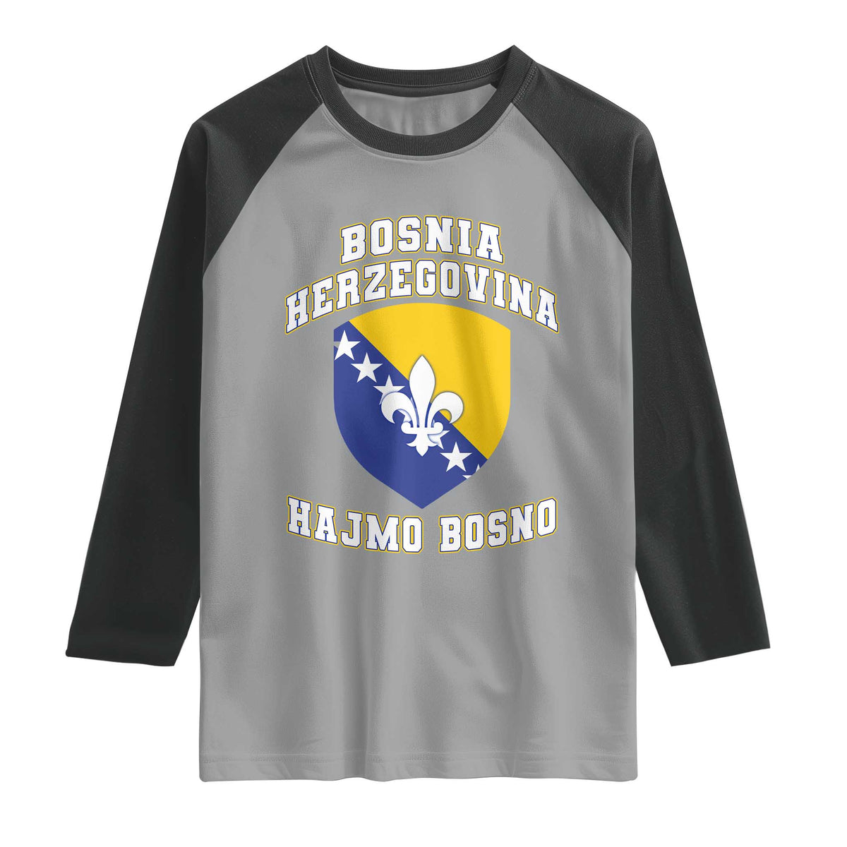 Hajmo Bosno Lets Go Bosnia Herzegovina Flag Raglan Shirt Golden Lily Soccer Football Fan Athletic Graphic