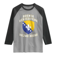 Hajmo Bosno Lets Go Bosnia Herzegovina Flag Raglan Shirt Golden Lily Soccer Football Fan Athletic Graphic