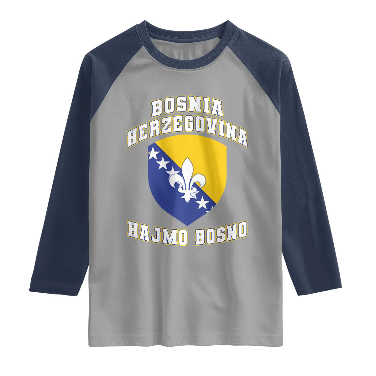 Hajmo Bosno Lets Go Bosnia Herzegovina Flag Raglan Shirt Golden Lily Soccer Football Fan Athletic Graphic