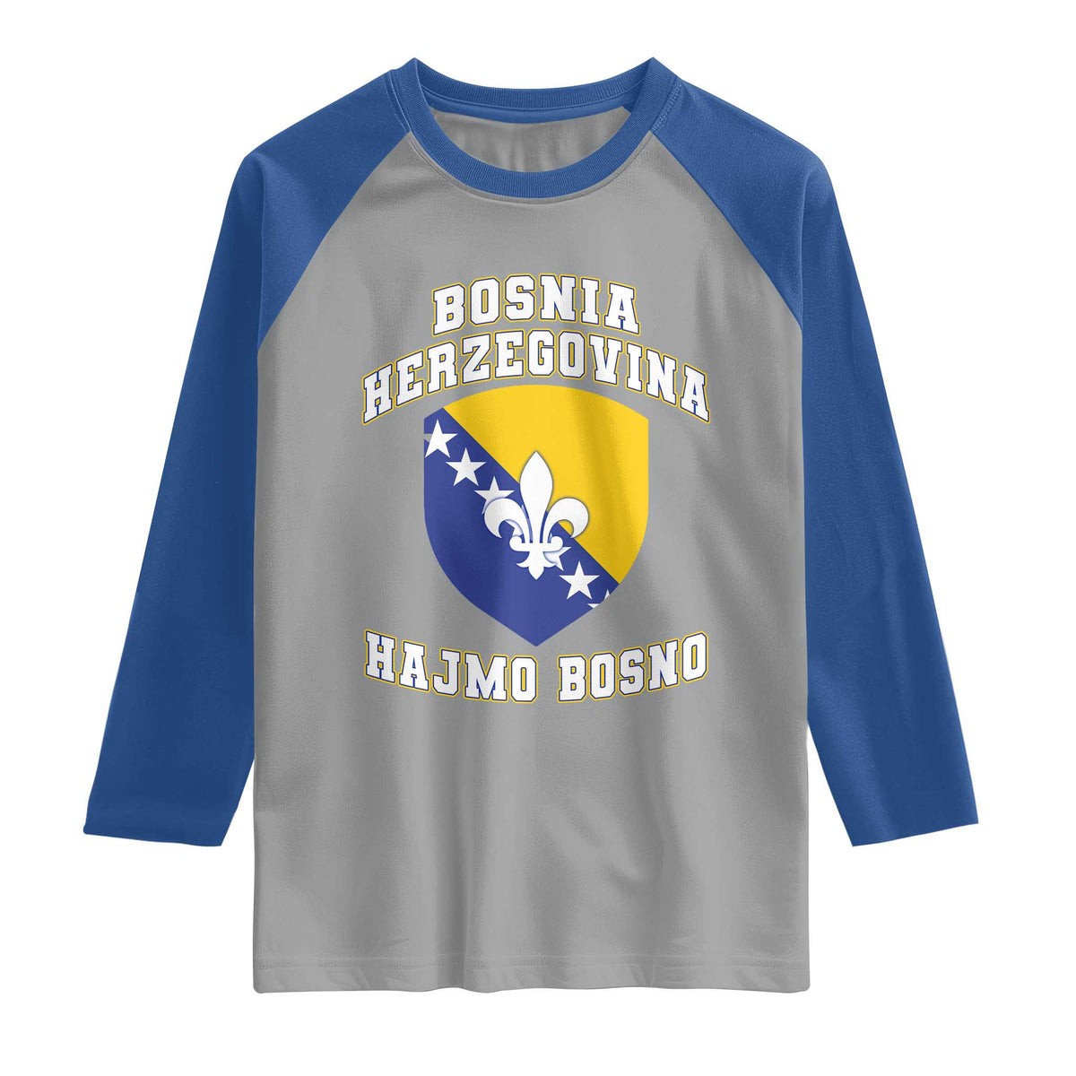 Hajmo Bosno Lets Go Bosnia Herzegovina Flag Raglan Shirt Golden Lily Soccer Football Fan Athletic Graphic