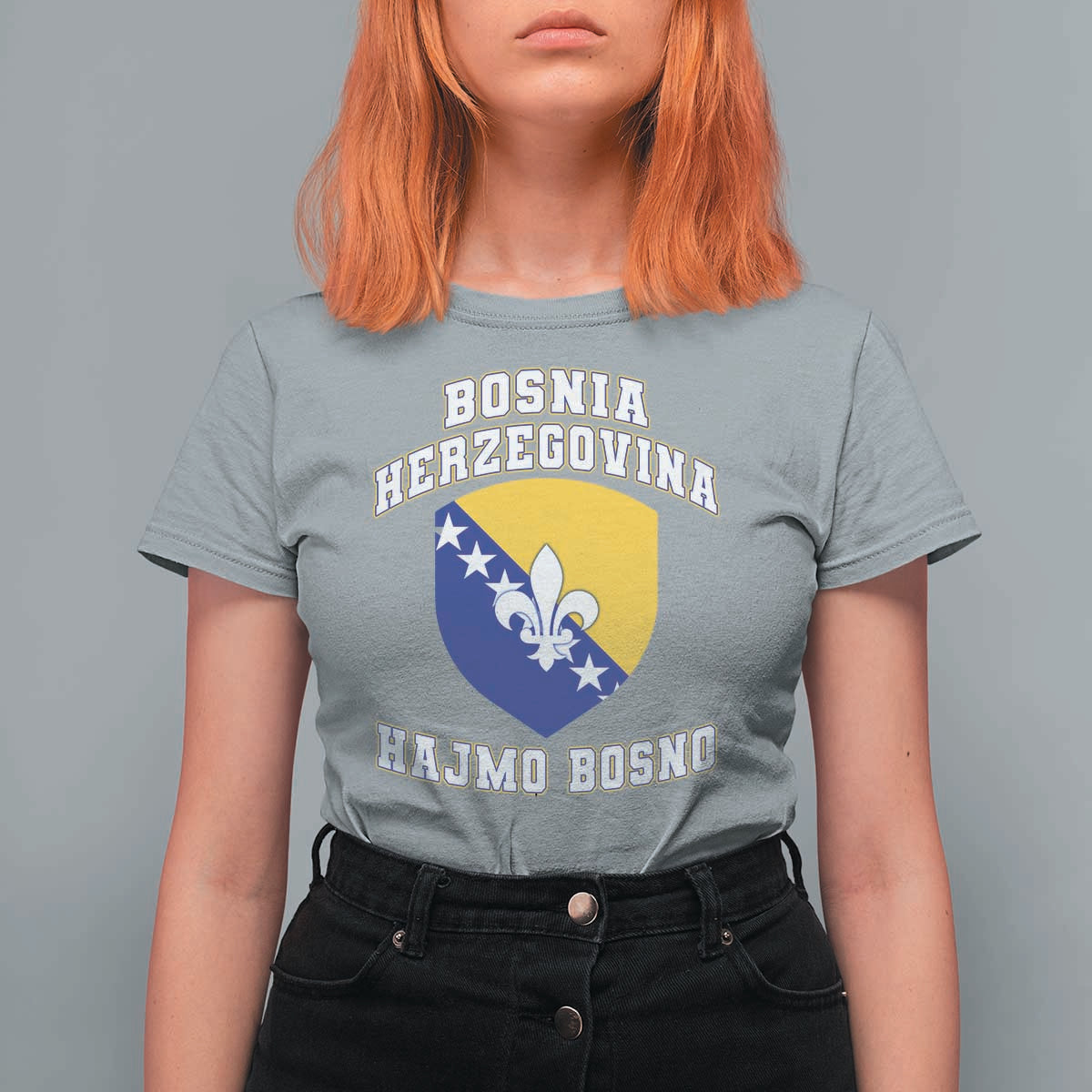 Hajmo Bosno Lets Go Bosnia Herzegovina Flag T Shirt For Women Golden Lily Soccer Football Fan Athletic Graphic
