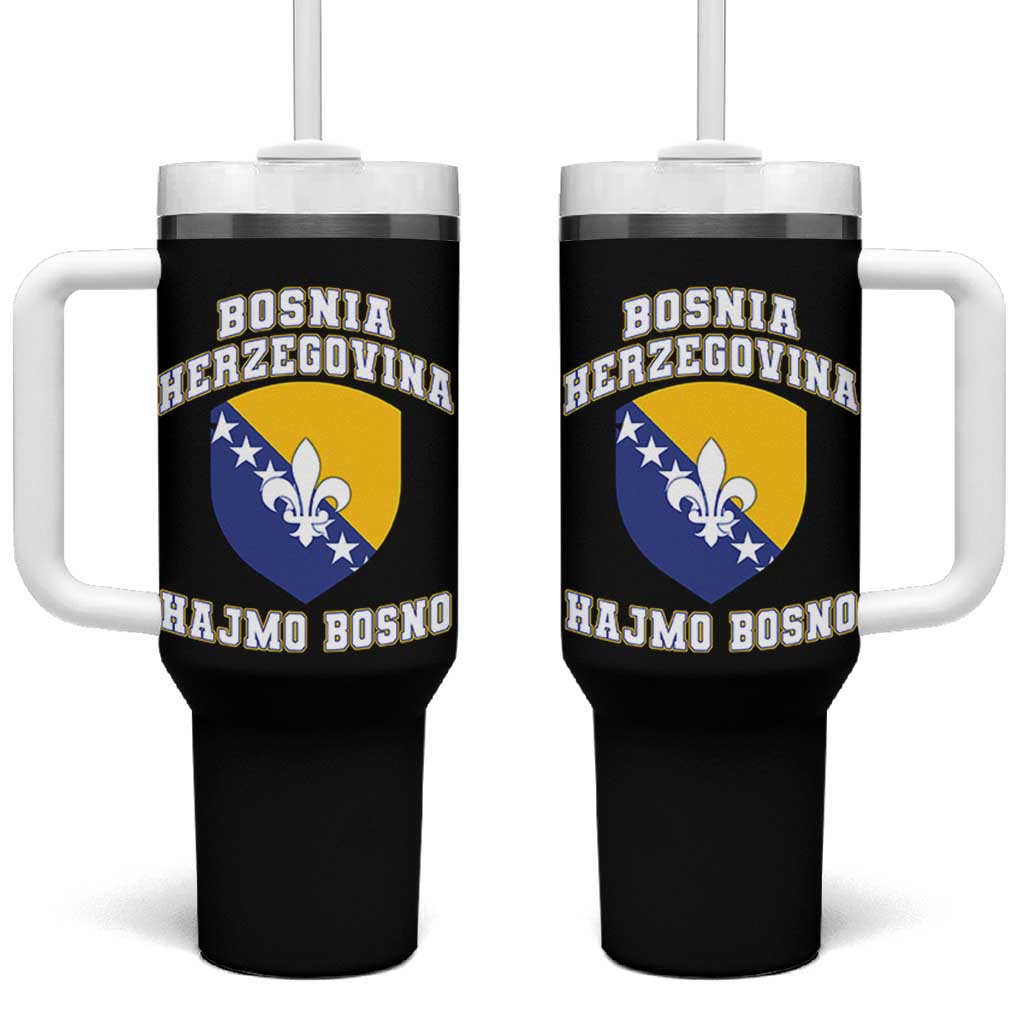 Hajmo Bosno Lets Go Bosnia Herzegovina Flag Tumbler With Handle Golden Lily Soccer Football Fan Athletic Graphic