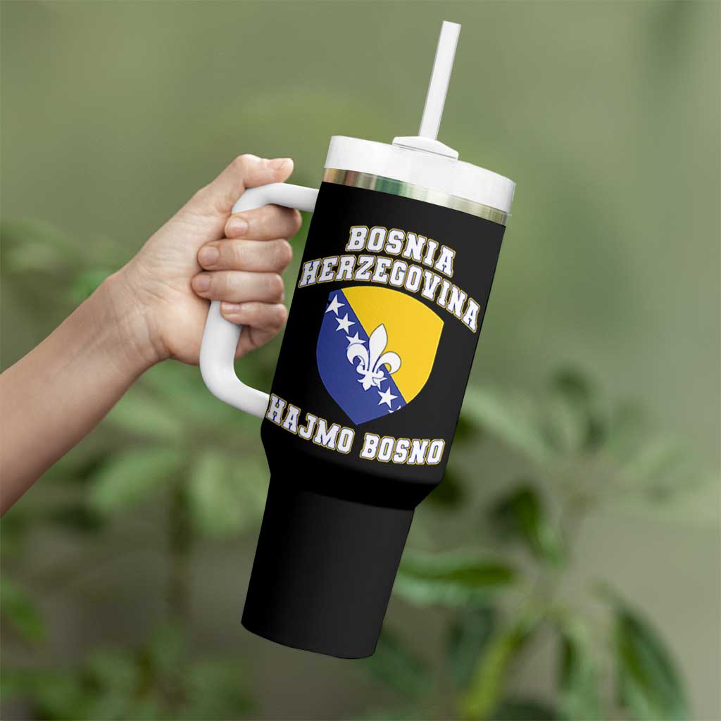 Hajmo Bosno Lets Go Bosnia Herzegovina Flag Tumbler With Handle Golden Lily Soccer Football Fan Athletic Graphic