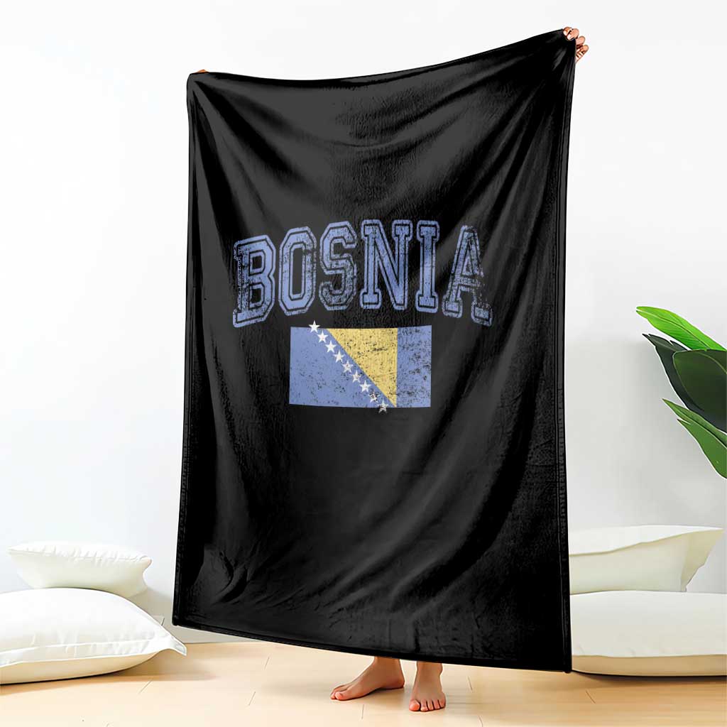 Classic Distressed Bosnia National Flag Varsity Style Throw Blanket Sports Fan Athletic Graphic