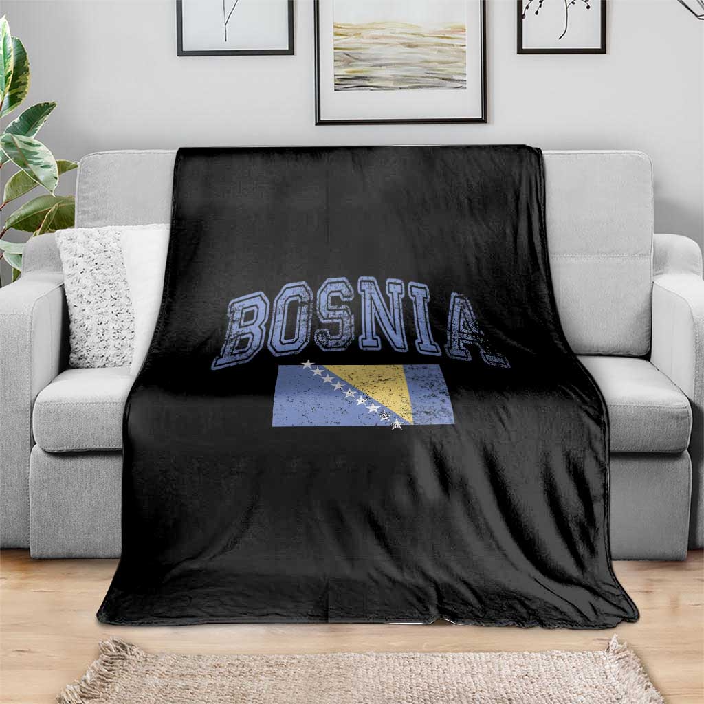 Classic Distressed Bosnia National Flag Varsity Style Throw Blanket Sports Fan Athletic Graphic