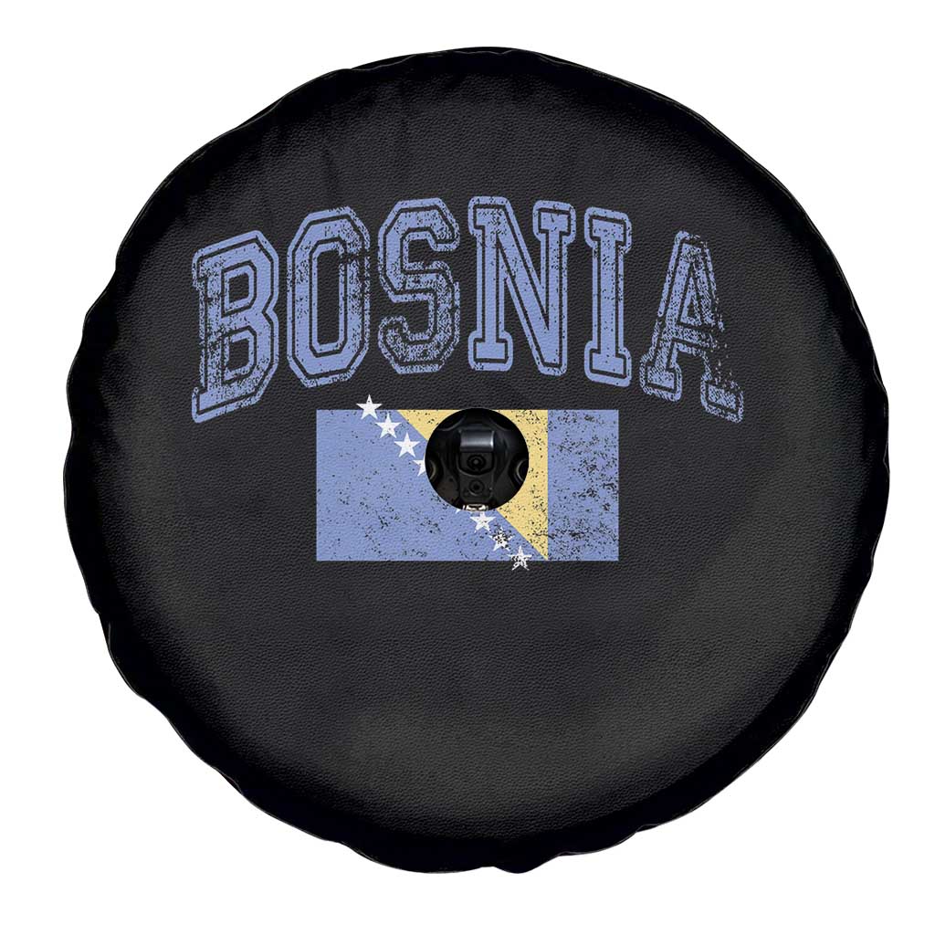 Classic Distressed Bosnia National Flag Varsity Style Spare Tire Cover Sports Fan Athletic Graphic