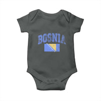 Classic Distressed Bosnia National Flag Varsity Style Baby Onesie Sports Fan Athletic Graphic