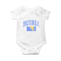 Classic Distressed Bosnia National Flag Varsity Style Baby Onesie Sports Fan Athletic Graphic