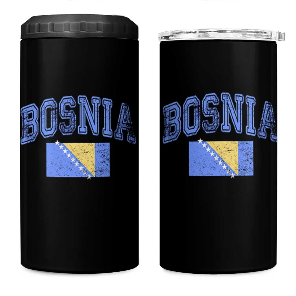 Classic Distressed Bosnia National Flag Varsity Style 4 in 1 Can Cooler Tumbler Sports Fan Athletic Graphic