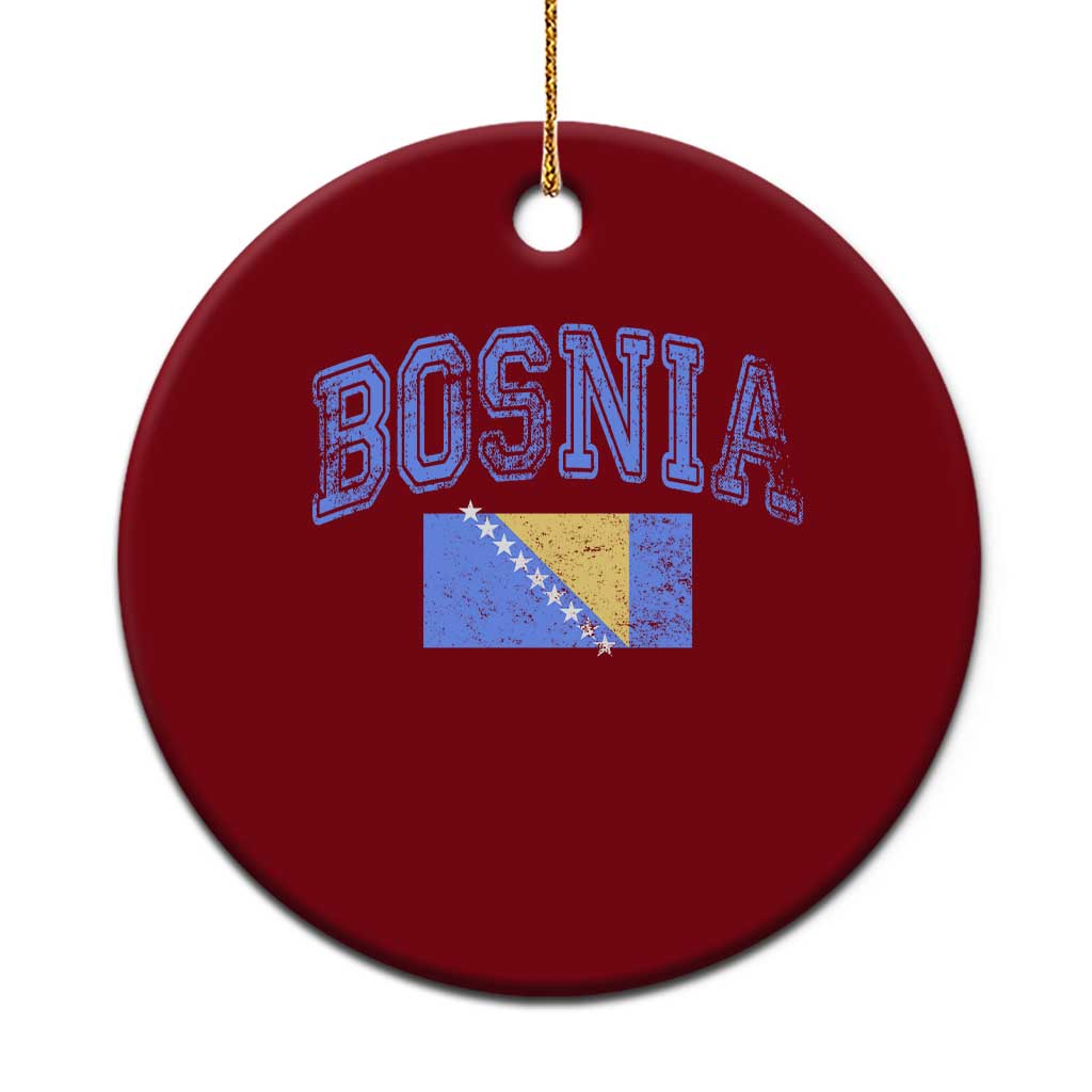 Classic Distressed Bosnia National Flag Varsity Style Ceramic Ornament Sports Fan Athletic Graphic