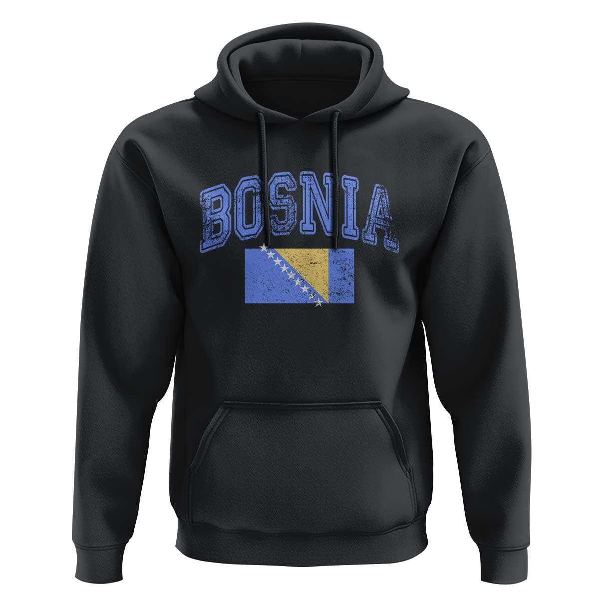 Classic Distressed Bosnia National Flag Varsity Style Hoodie Sports Fan Athletic Graphic