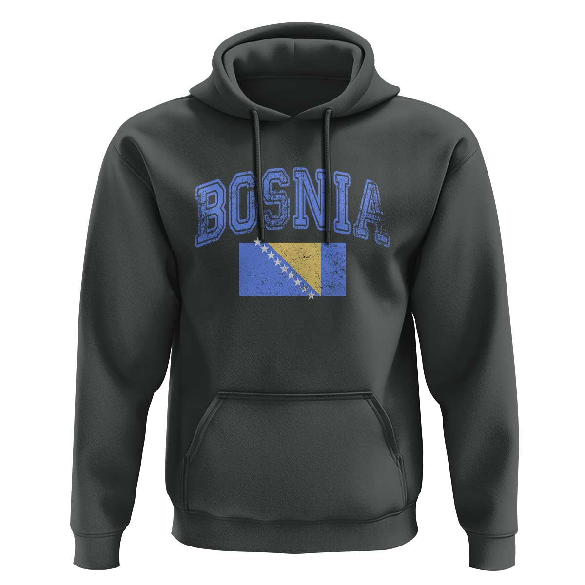 Classic Distressed Bosnia National Flag Varsity Style Hoodie Sports Fan Athletic Graphic