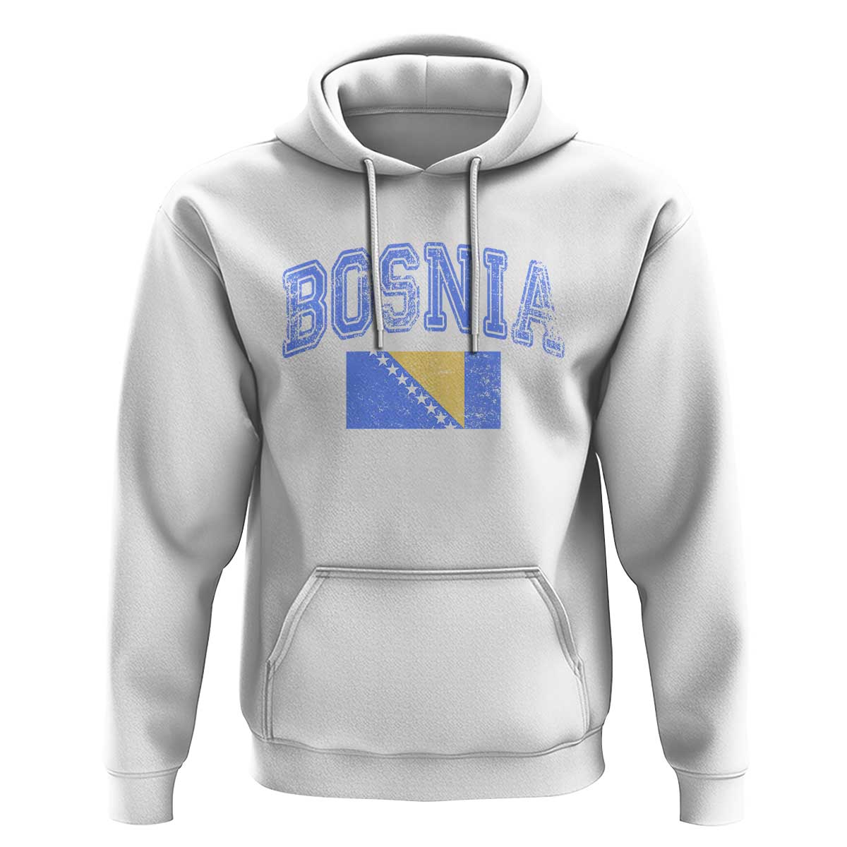 Classic Distressed Bosnia National Flag Varsity Style Hoodie Sports Fan Athletic Graphic