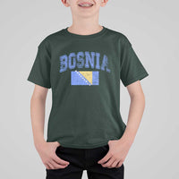 Classic Distressed Bosnia National Flag Varsity Style T Shirt For Kid Sports Fan Athletic Graphic