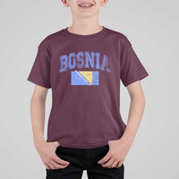 Classic Distressed Bosnia National Flag Varsity Style T Shirt For Kid Sports Fan Athletic Graphic