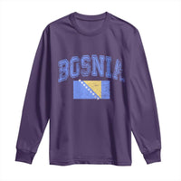 Classic Distressed Bosnia National Flag Varsity Style Long Sleeve Shirt Sports Fan Athletic Graphic