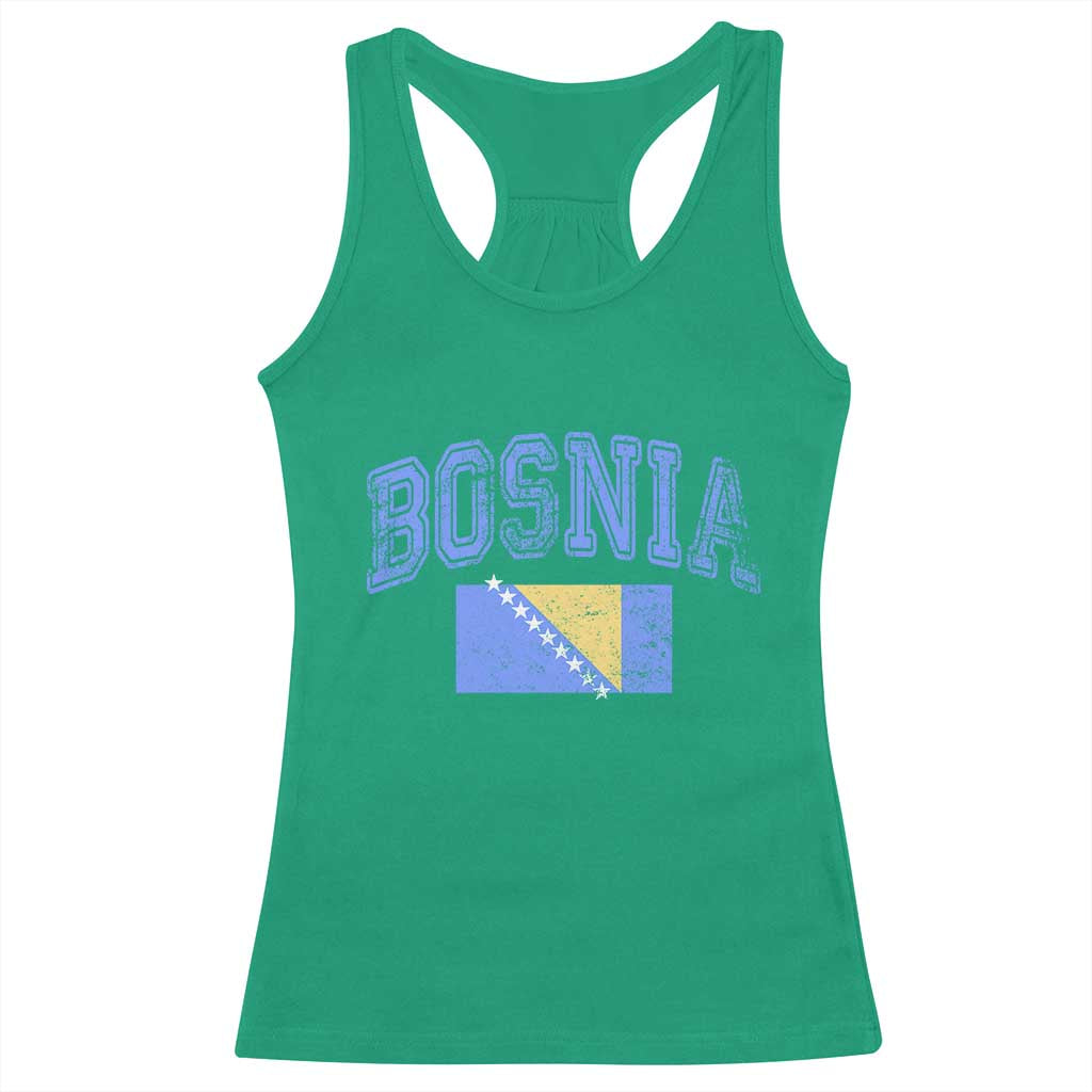 Classic Distressed Bosnia National Flag Varsity Style Racerback Tank Top Sports Fan Athletic Graphic